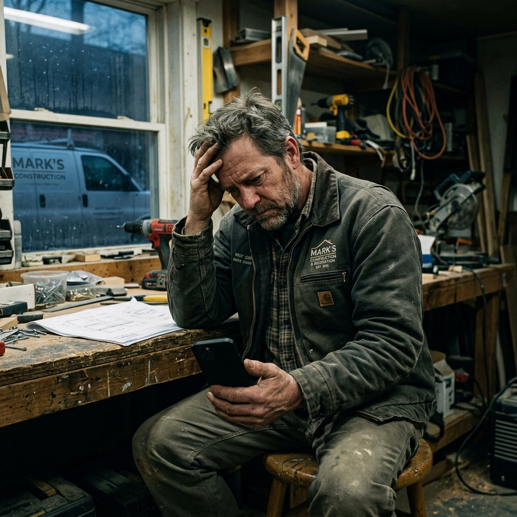 Frustrated business owner looking at a silent phone